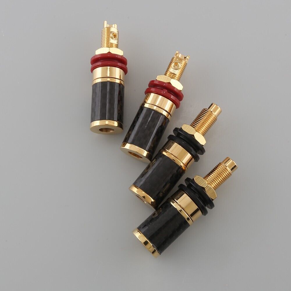 4pcs Gold Plated Carbon fiber Amp Speaker Terminal Binding Post Screw Locking