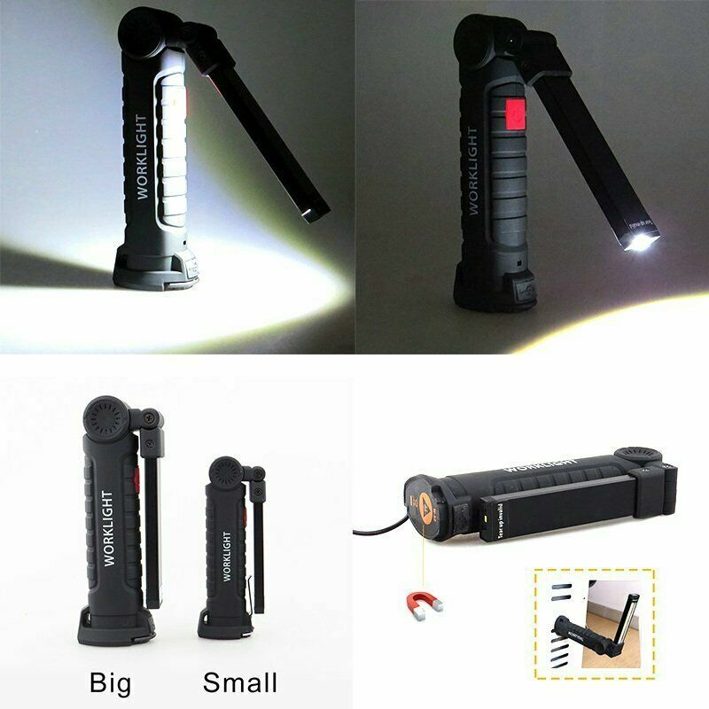 Rechargeable COB LED Slim Work Light Lamp Flashlight Inspect Folding Torch 18650