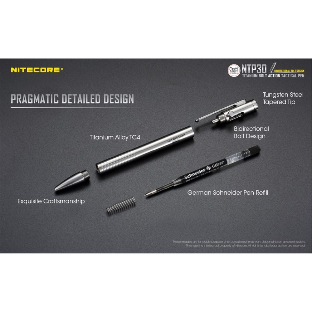 ~NEW~ Nitecore NTP30 Titanium Bidirectional Bolt Action Tactical Pen