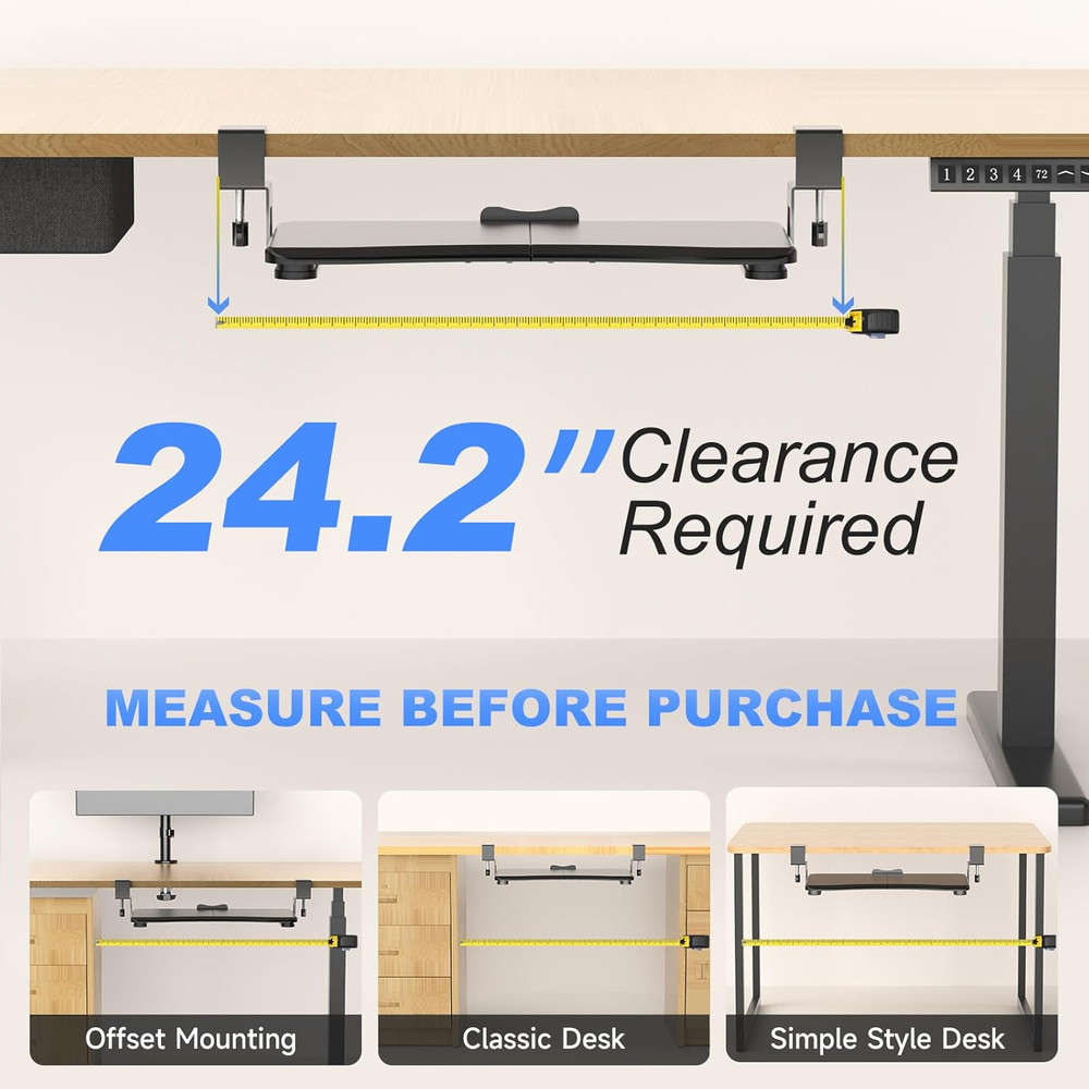 Suptek Small Keyboard Tray under Desk Pull Out with C Clamp Mount, Computer Keyb