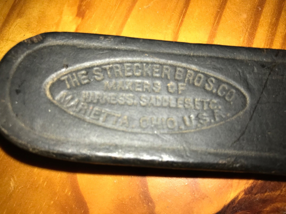Old Black Leather Breast Collar(?) Strap Strecker Bros., Co.