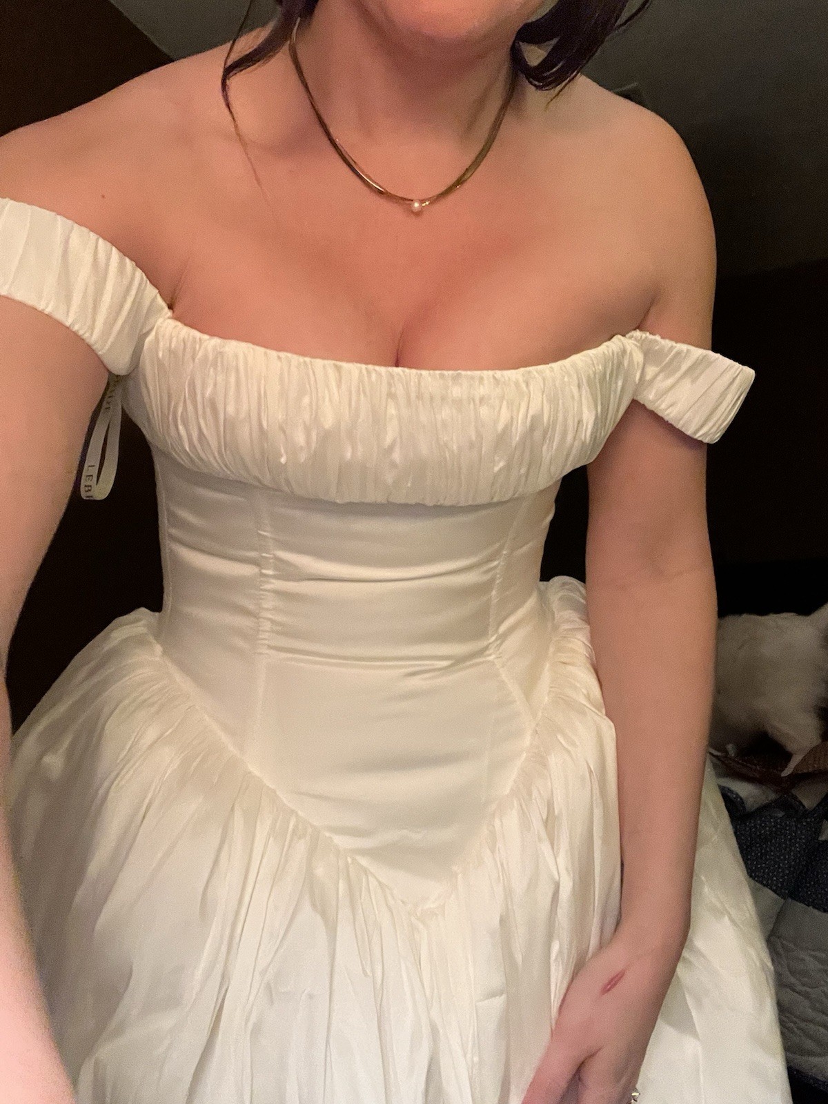 Off-the-Shoulder Taffeta Wedding Dress: Handmade Minimalist Bridal Gown