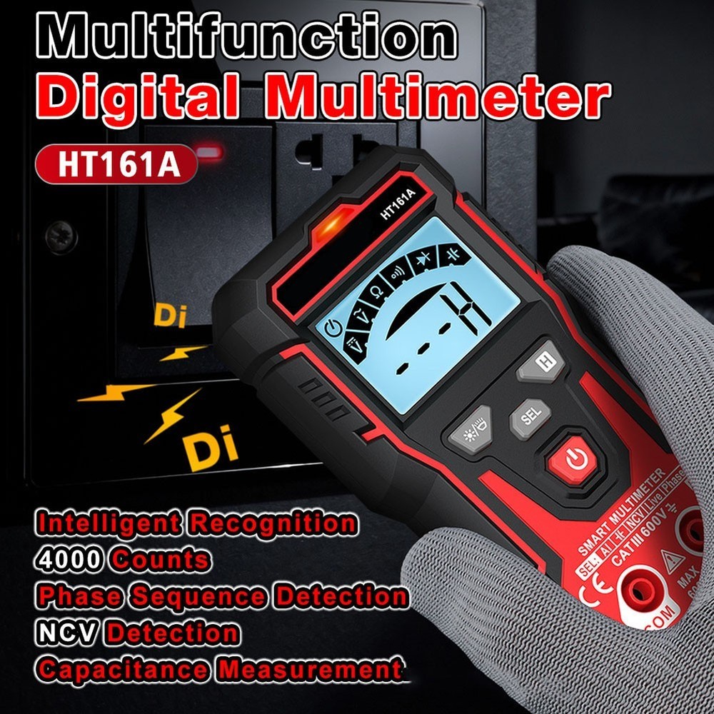 HT161A Auto Range Multimeter 4000 Counts Backlit LCD NCV and Diode Test