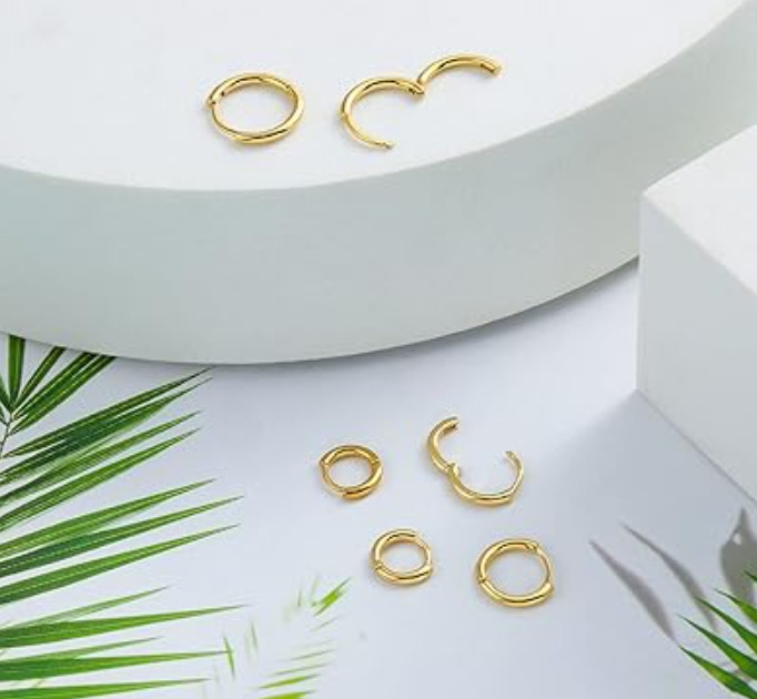 Small Gold Hoops Earrings for Women 14K Mini Gold Huggie Hoop Earrings Set Sl...