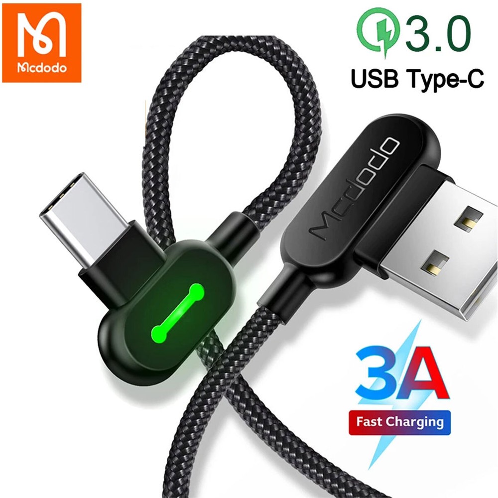 USB-A to USB-C Cable 90 Degree Right Angle USB to Type-C Charging Cable LED