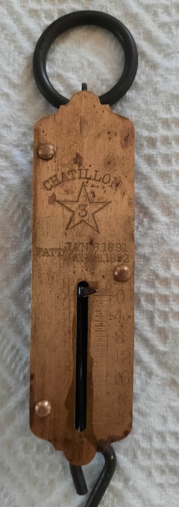 Antique Chatillon 3 Star 24 lb Brass Hanging Spring Scale