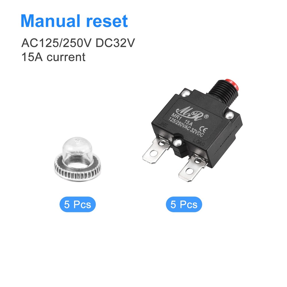 5PCS 15A AC125/250V Overload Protector Push Button Thermal Circuit Breaker
