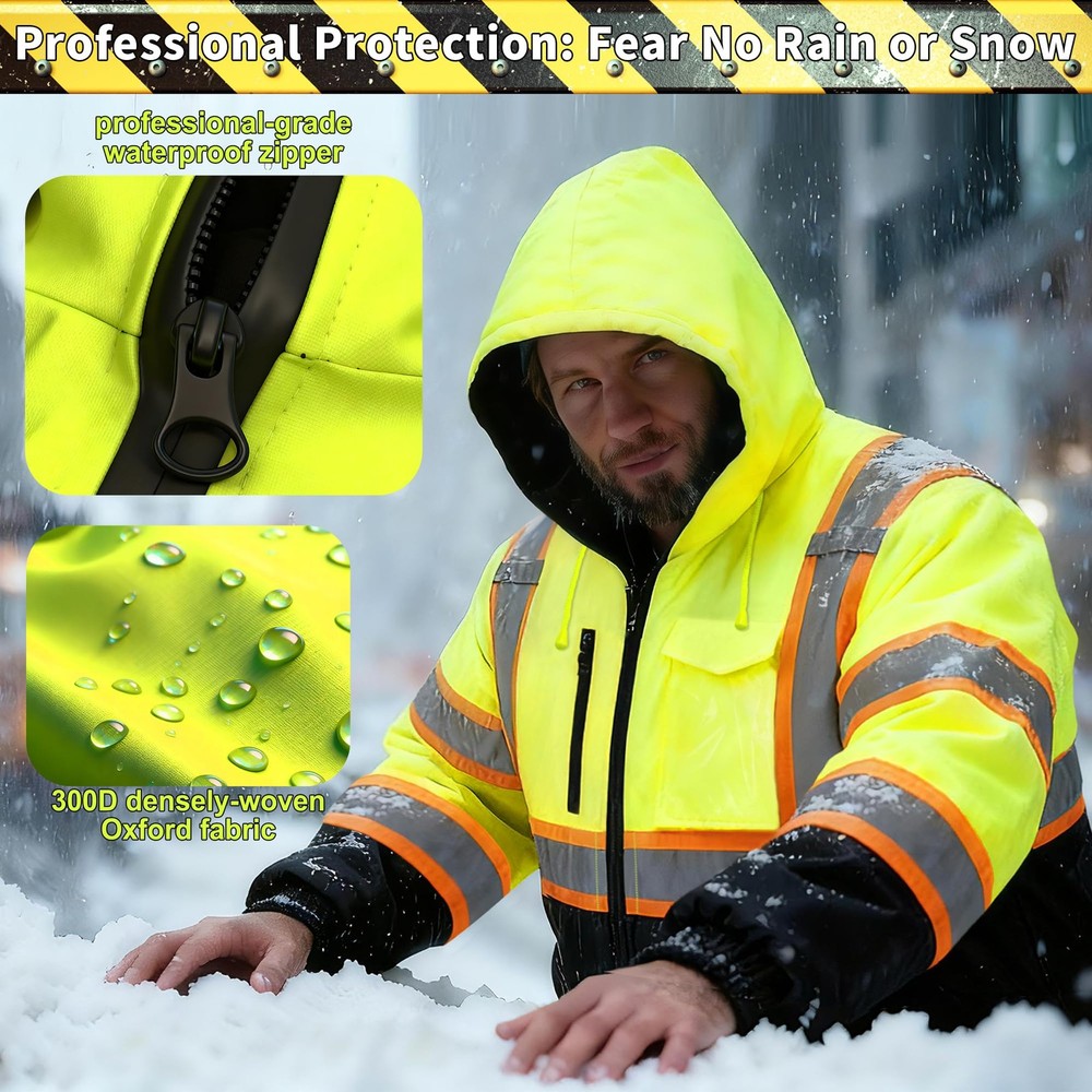 Wuple High Visibility Jacket, Class 3 Waterproof Safety Jacket for Men, Hi Vi...