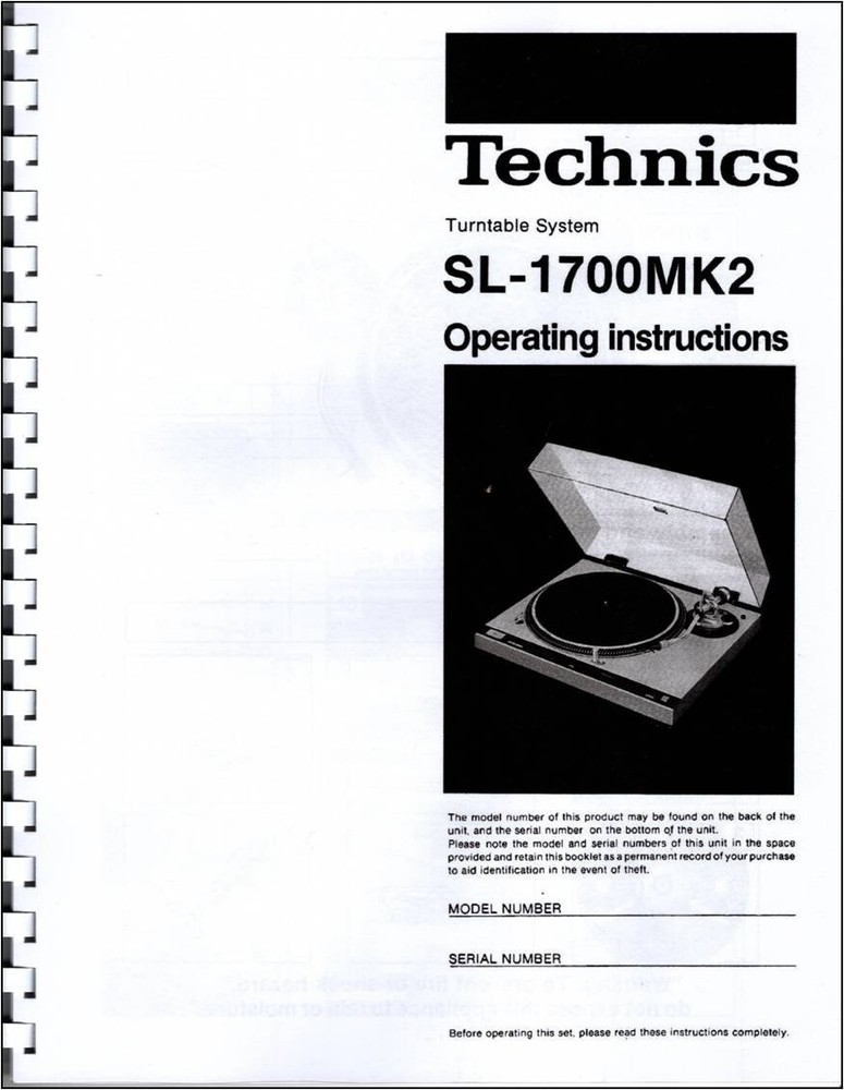Technics SL-1700 MK2 Turntable Owners Manual