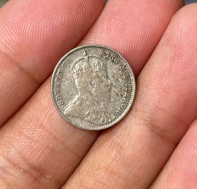 1910 Strait Settlements 5 Cents Silver Coin