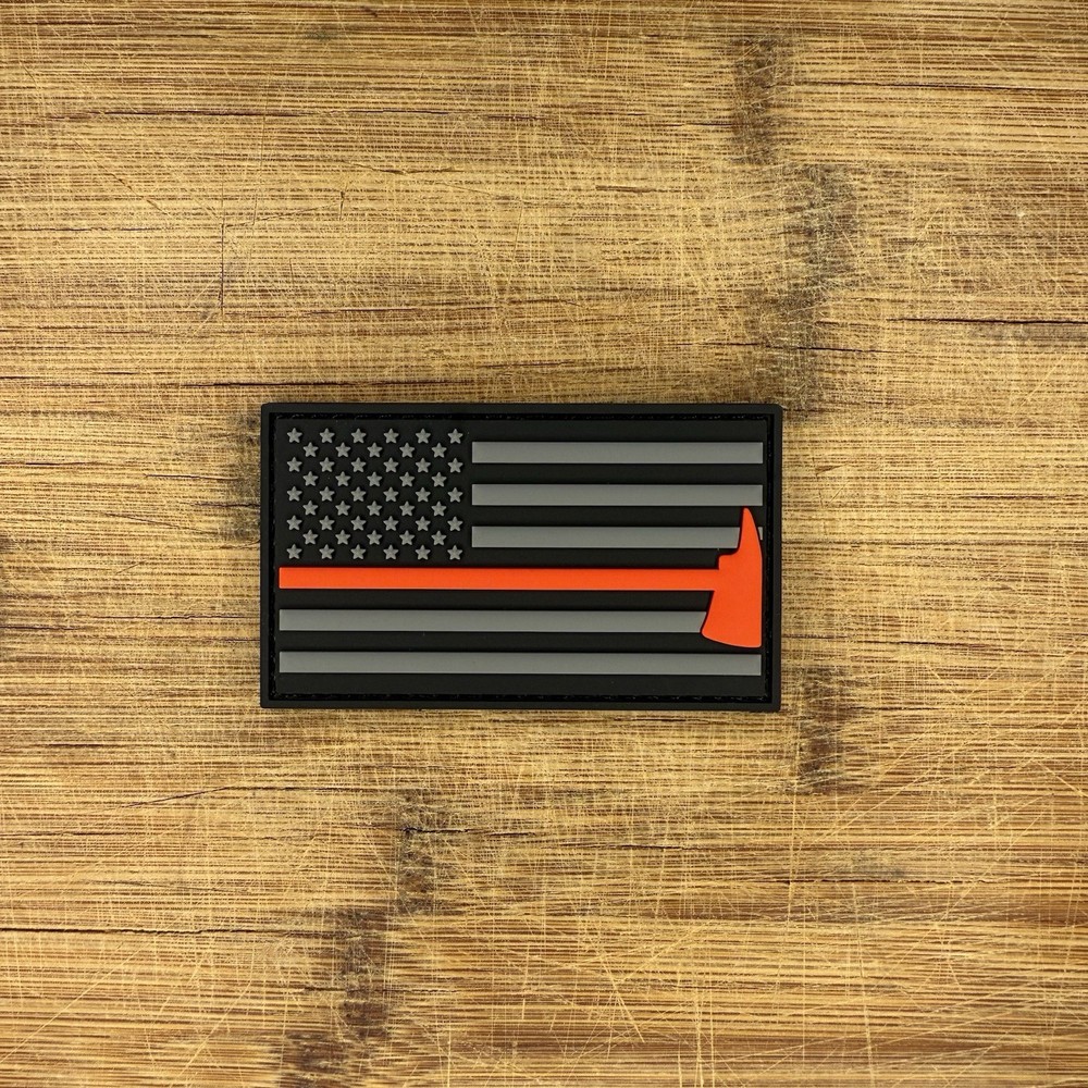 Firefighter Thin Red Line USA Flag PVC Patch 3.5x2 Hook-and-Loop Backing Morale