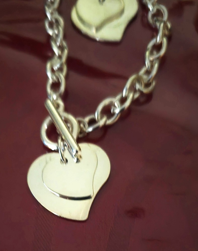 #2002 Silver Tone Double Moveable Heart Necklace & Bracelet