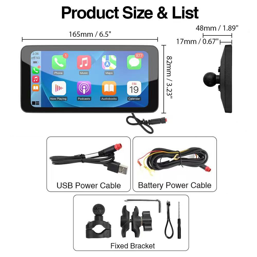 Motorcycle GPS Navigation Wireless Portable Carplay / Android Waterproof 6.3Inch