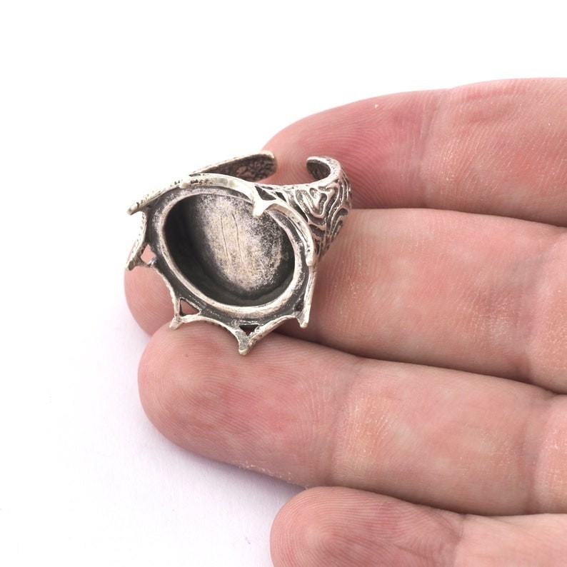 Crown Ring, Adjustable Bezel Setting,Raw Brass, Silver,Gold (20mm, 6US-8US) 4774