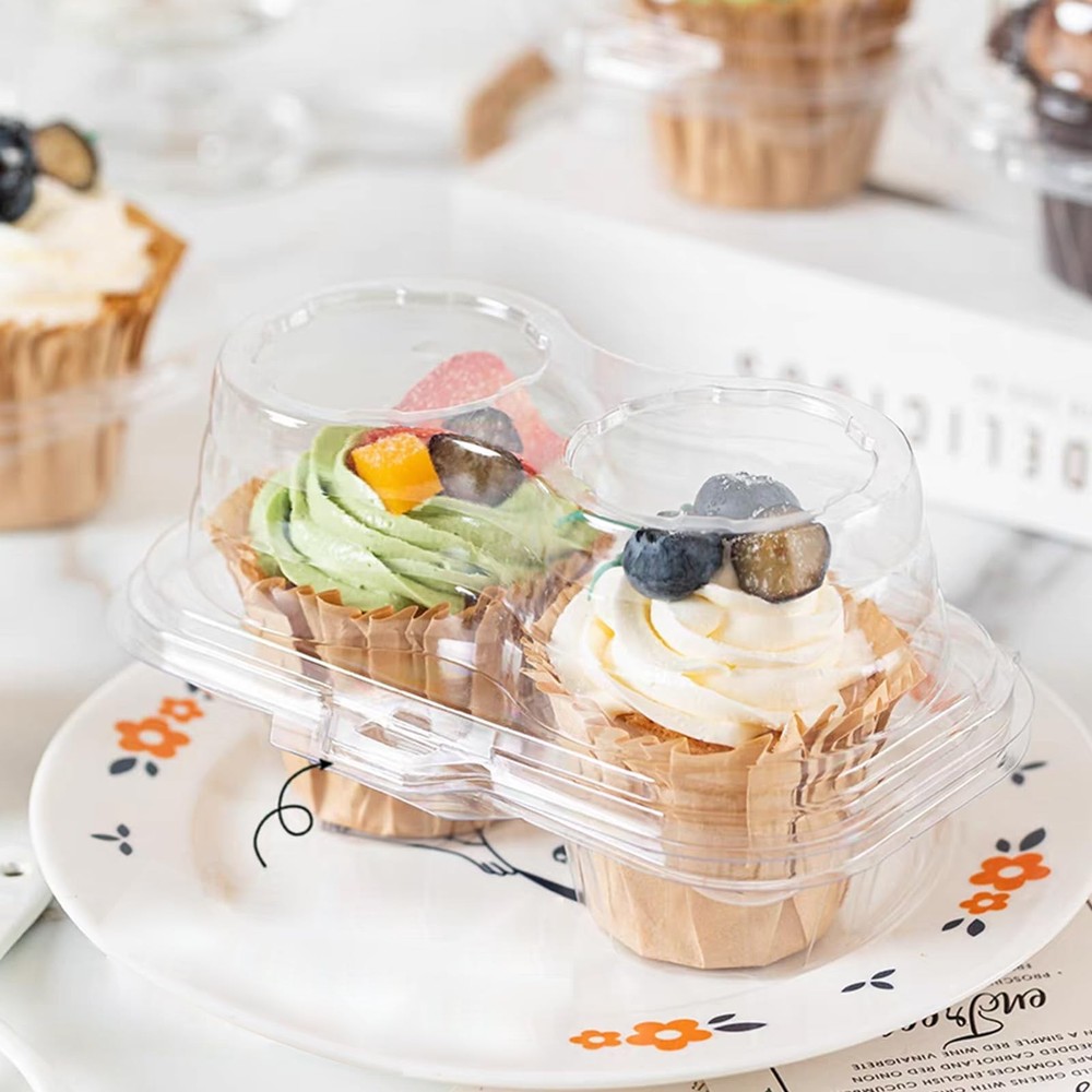 100PCS Cupcake Containers 2 Count Clear Cupcake Boxes Disposable Cupcake Hold...