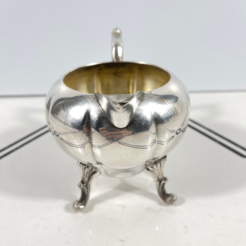 Sheridan Silver on Copper Footed Creamer Pitcher Etched Melon Design