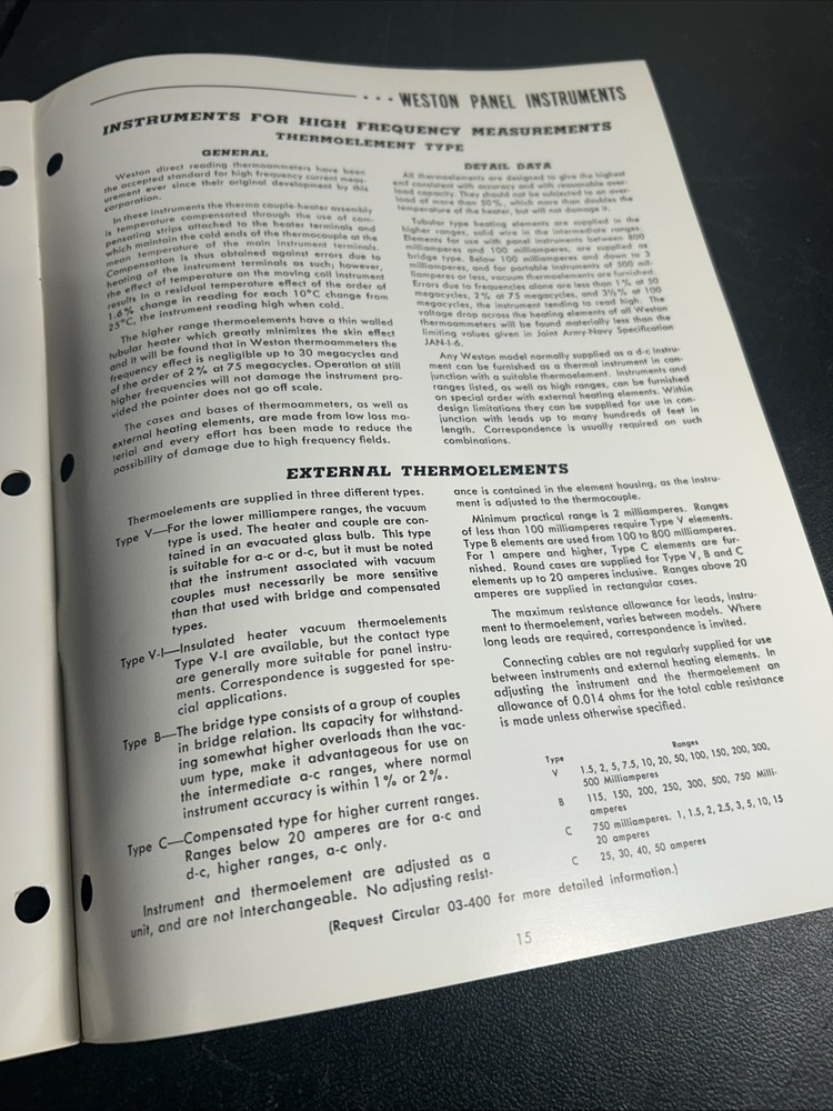 Weston Panel Instruments 641, 741, 861, 961 Groups D-C A-C