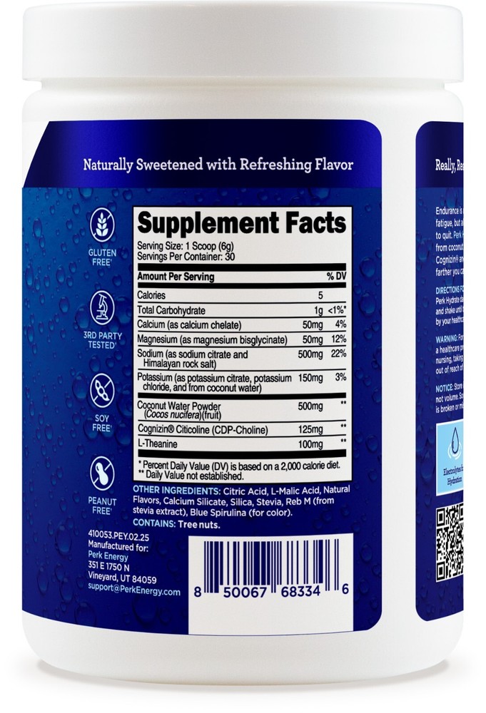 Perk Hydrate Blue Raspberry Flavored Electrolyte Drink Mix Powder