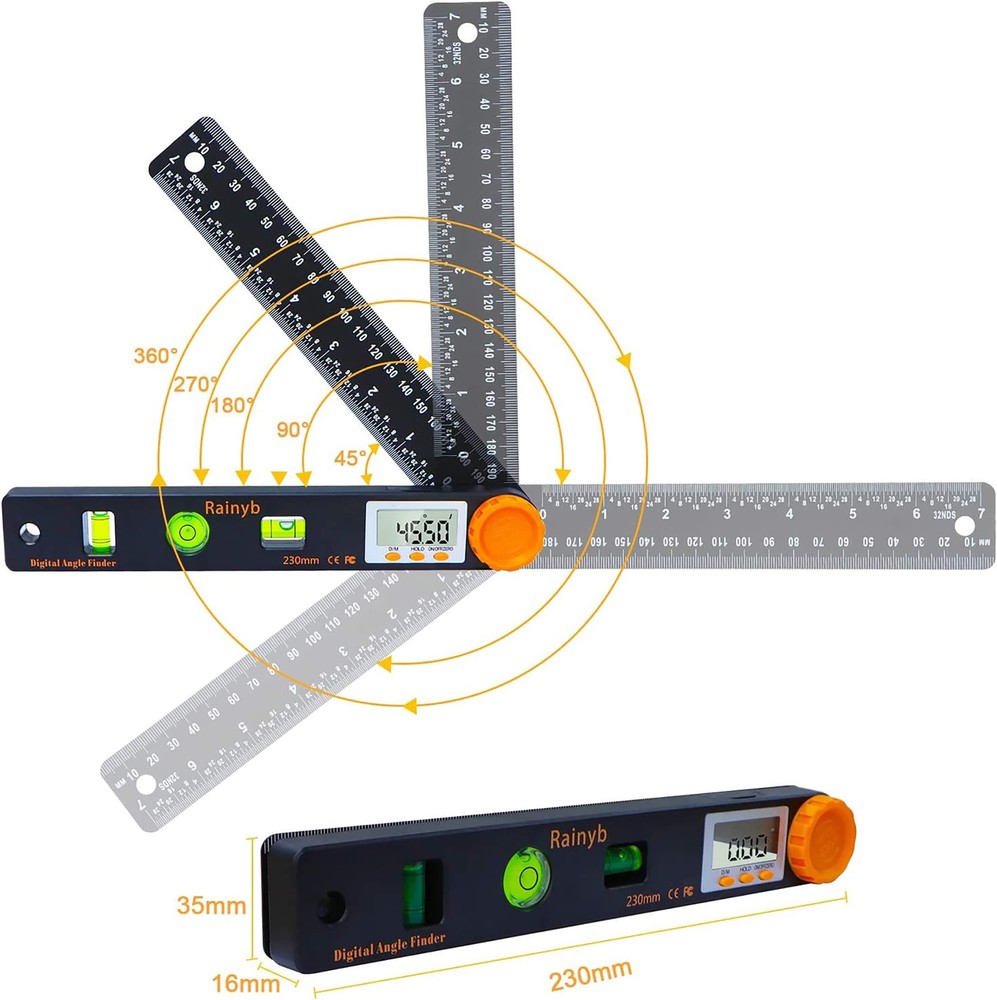 Digital Angle Finder Tool 7inch 0360 Degree Led Digital Protractor With Horizont