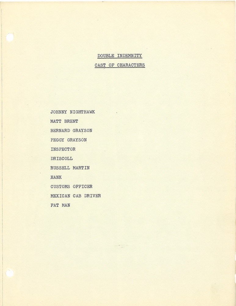 *DOUBLE INDEMNITY - DANGER IS MY BUSINESS (1957) Revised Final Draft Script