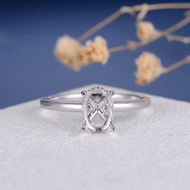 10x8mm Oval Semi Mount Ring – Sterling Silver Solitaire Setting for Engagement