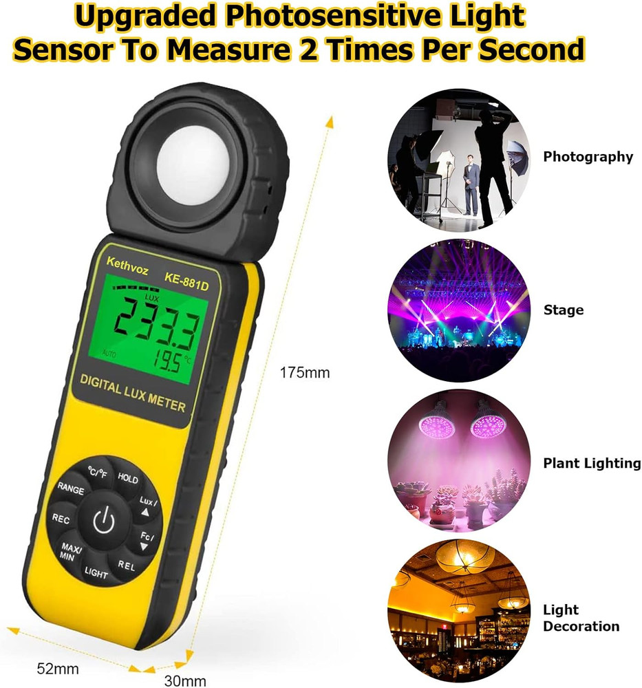 Light Meter Lux/Foot Candle , 881D Digital Illuminance Meter with Data Logging,