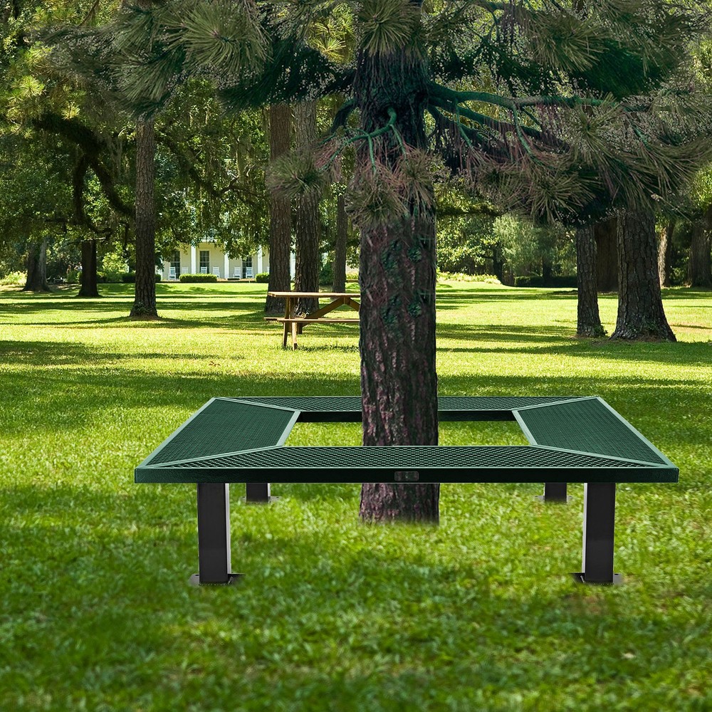 6' Square Outdoor Tree Bench Expanded Metal Green