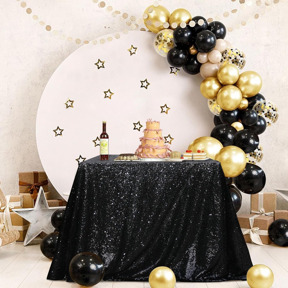 Sequin Tablecloth Black Rectangle 50"x80" Shimmer Table Cloths Sparkle Glitte...