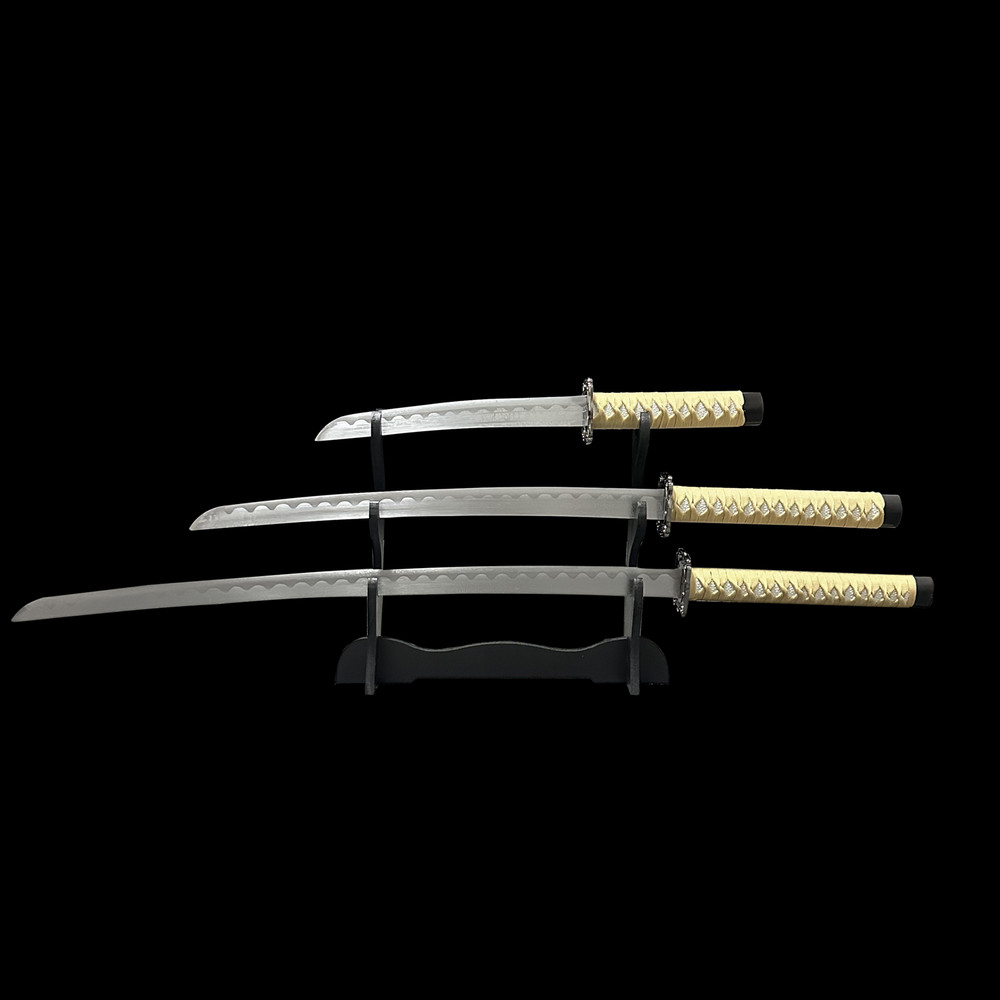 Black Samurai Katana Sword Set 3PCS Japanese Decorative Display Unsharpened