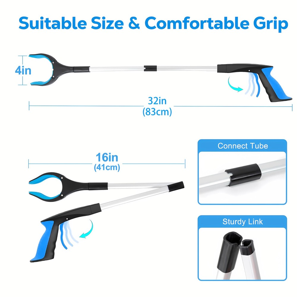 Grabber Reacher Tool - 32” Extra Long Foldable Gripper and Reaching Blue