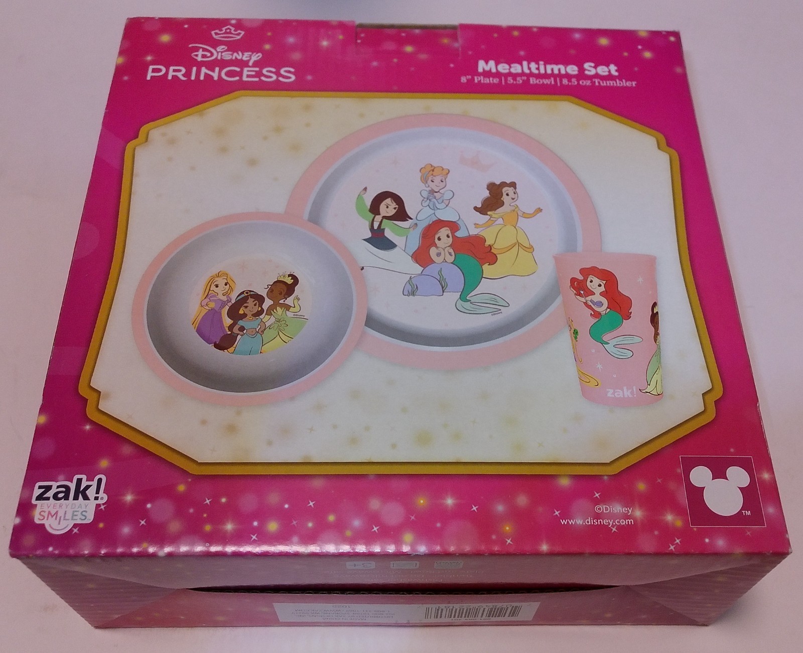 Disney Princess Mealtime Dinnerware Set Includes Plate Bowl and Cup- 3 Pc- New