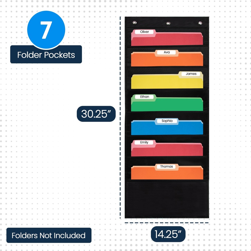 - 7 Pocket File Pocket Chart Black Tall - Versatile Wall Hanging File Folder ...