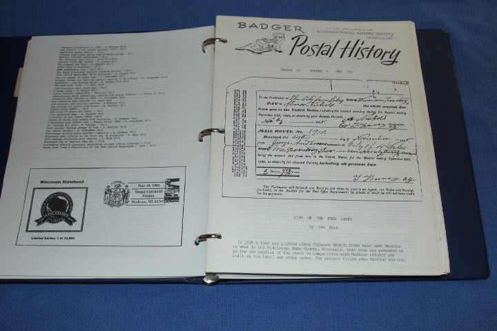Wisconsin Badger Postal History Journal approx 1991 1999 BlueLakeStamps Useful!