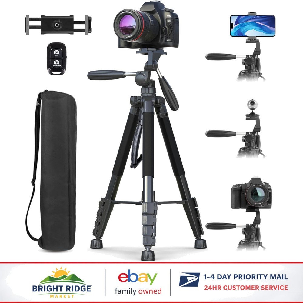 Adjustable Height 74" Tripod with Dual-Handle Design for Enhanced Stability