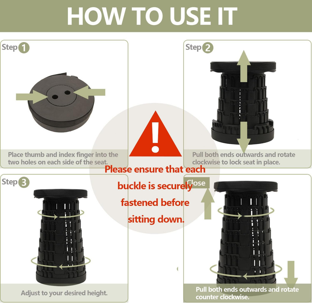 Upgraded Collapsible Stool Chair, Folding Stool, Lightweight, Sturdy, Adjustable