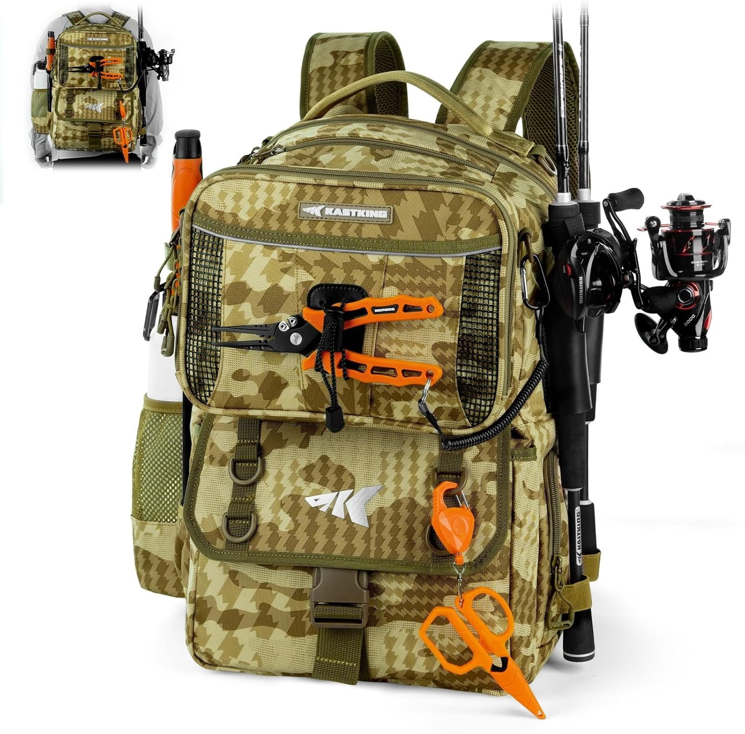 KastKing BaitSpace 50L Fishing Tackle Backpack with Removable Bait Binder