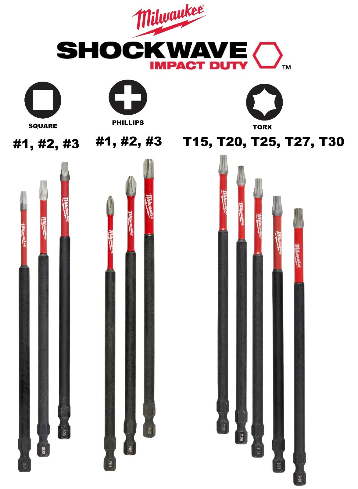 Milwaukee 6 Inch Shockwave Impact Driver Bits All Sizes SHIPS NOW!