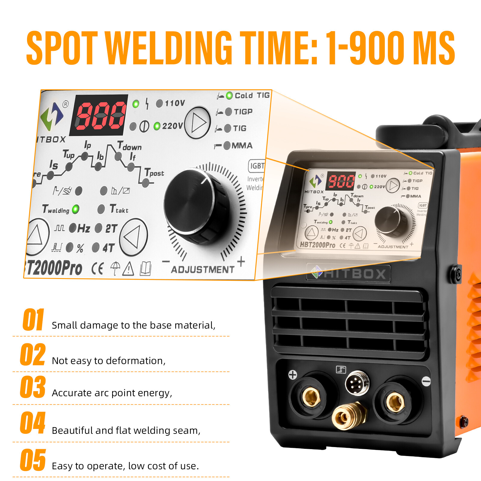 New HF Cold TIG Welding Machine with Pulse TIG Spot TIG ARC Welder 200A HBT2000P