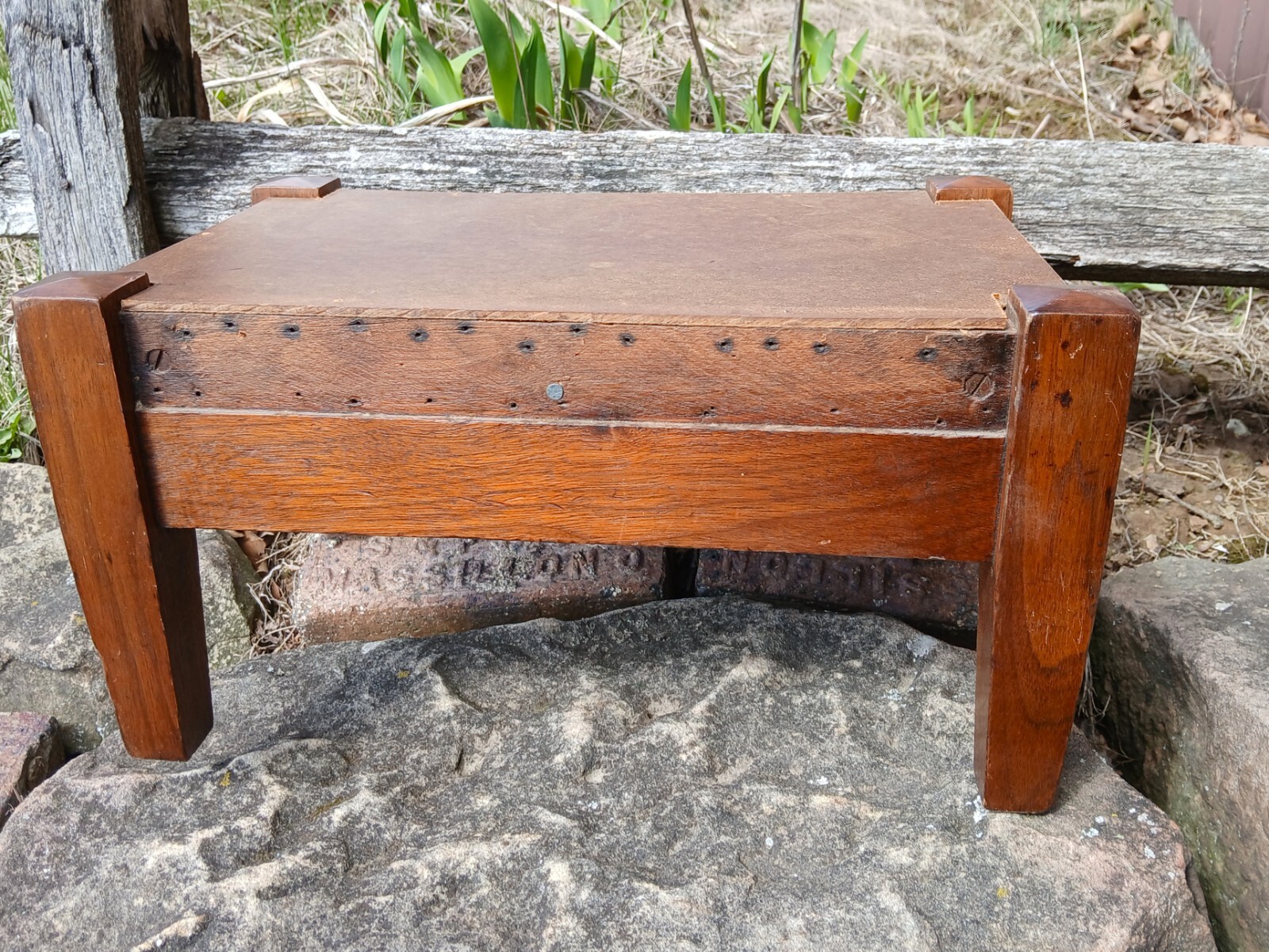 Antique Walnut Mission Style Arts & Crafts Style Foot Stool 1920
