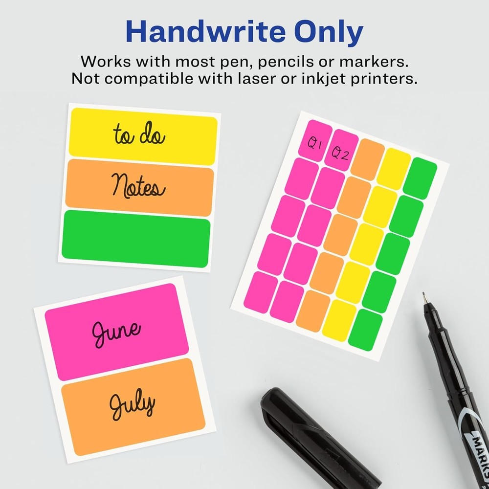 Color-Coding Removable Labels,1"X 3",Assorted Neon Colors, Non-Printable,72 Blan