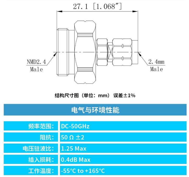 NMD 2.4mm/M To 2.4mm/M Precision RF Adapter for Network Analyzer Connector 50GHz