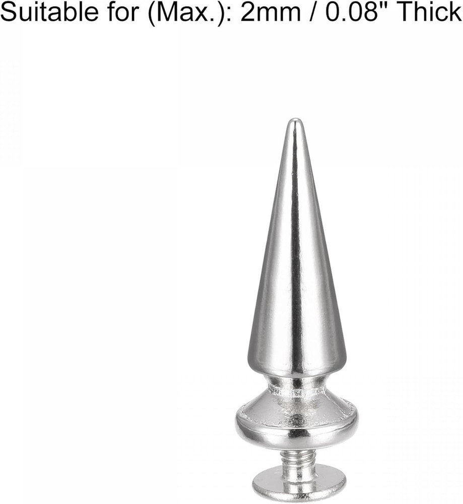 10x26mm Screw Back Rivets, 30 Sets Solid Leather Studs Spike for DIY Silver Tone