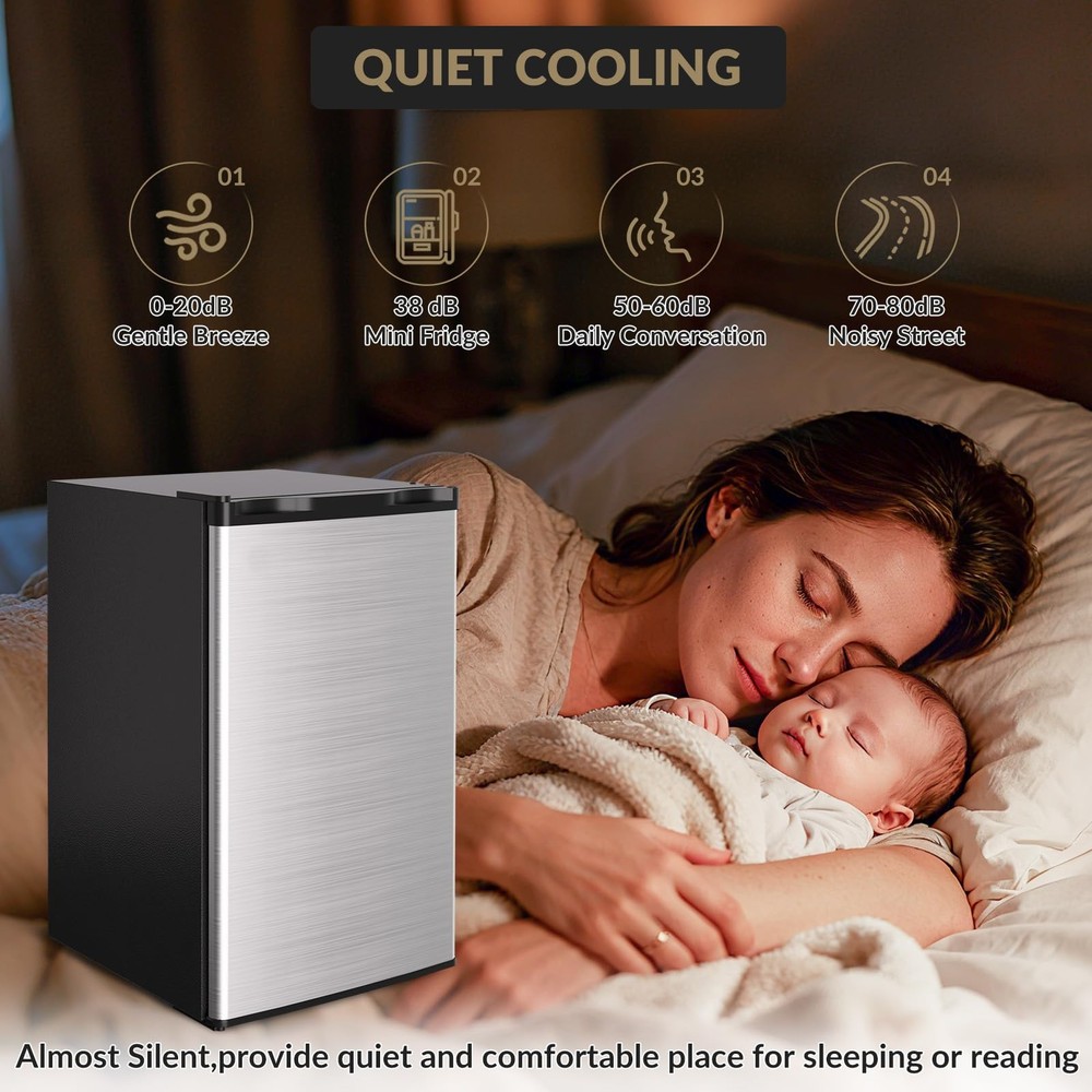 3.2 Cu.Ft Energy Efficient Mini Fridge, Compact Quiet Refrigerator for Dorm, ...