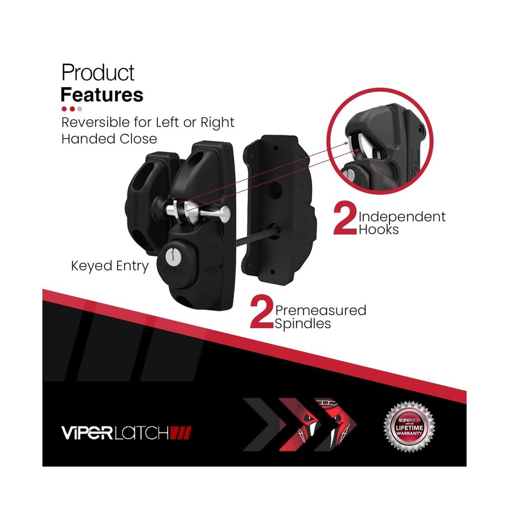 Safetech Hardware ViperX2 Gravity Gate Latch | Two-Side Entry Keyed | 2 Indep...