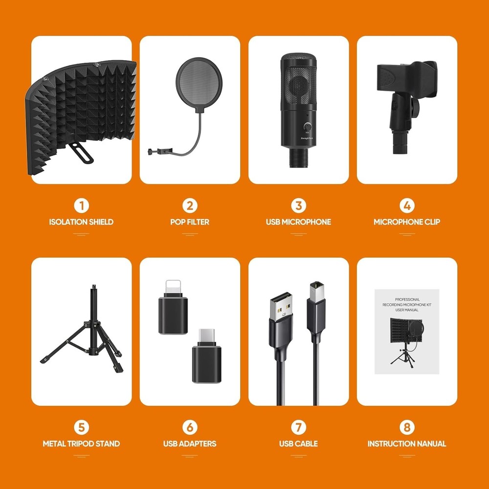 Microphone Stand with Isolation Shield and Pop Filter for Recording