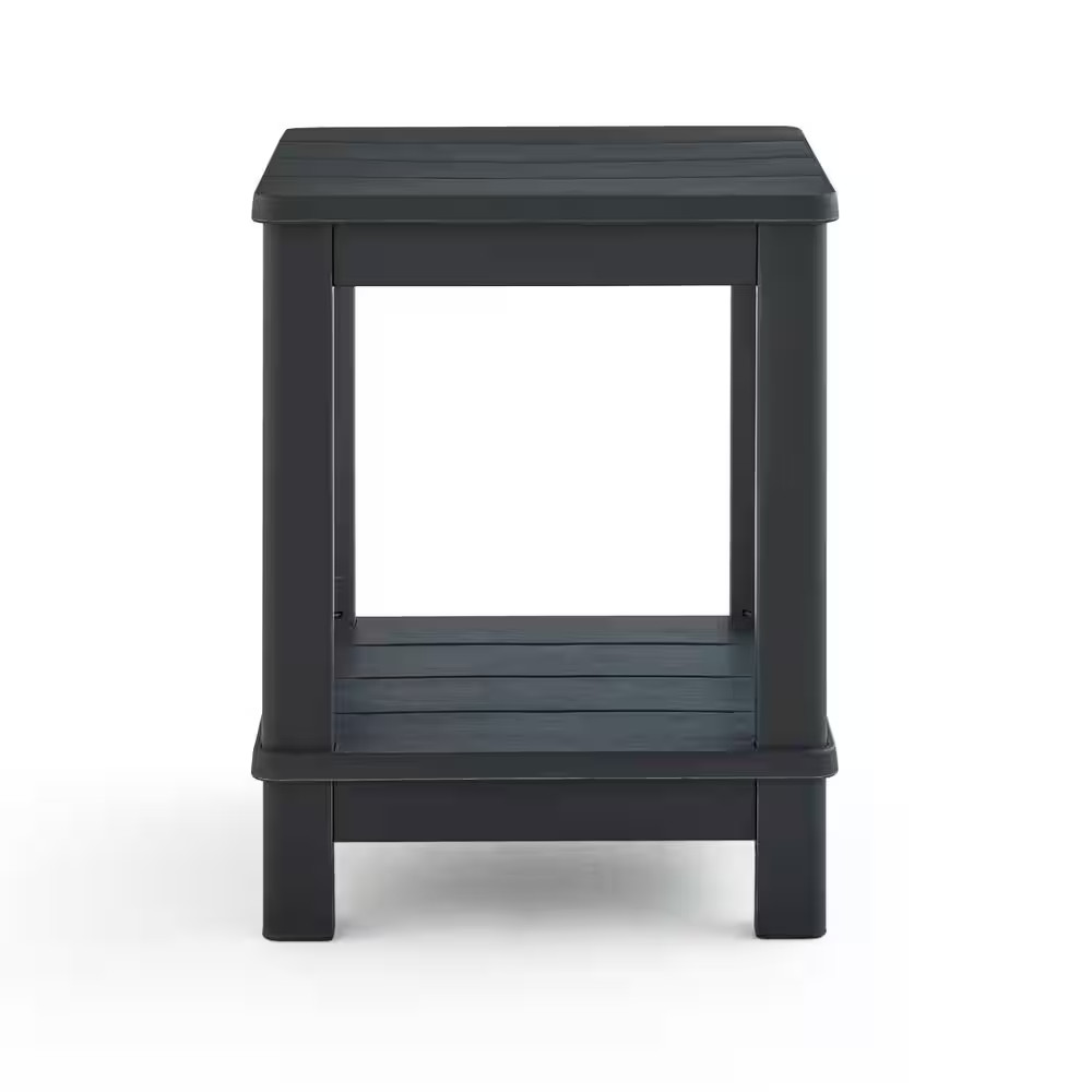 Deluxe 20 In. Resin Graphite Square Patio Side Table with Storage
