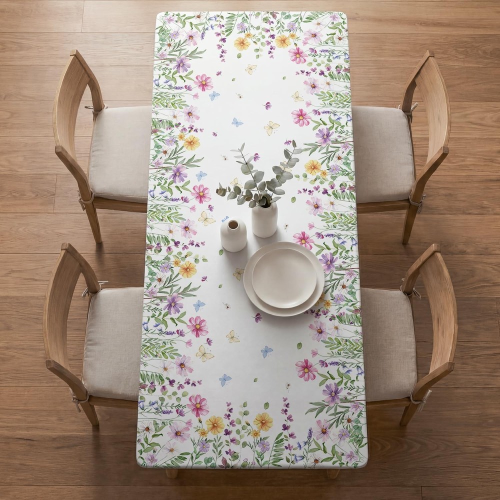 Spring Fitted Tablecloth 72 x 30 Inch Rectangular, Spring Daisy Floral Flower...