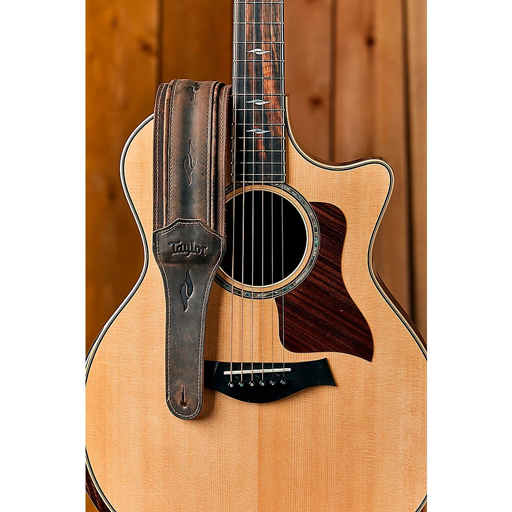 Taylor 3" Element Distressed Leather Guitar Strap Dark Brown 3 in.