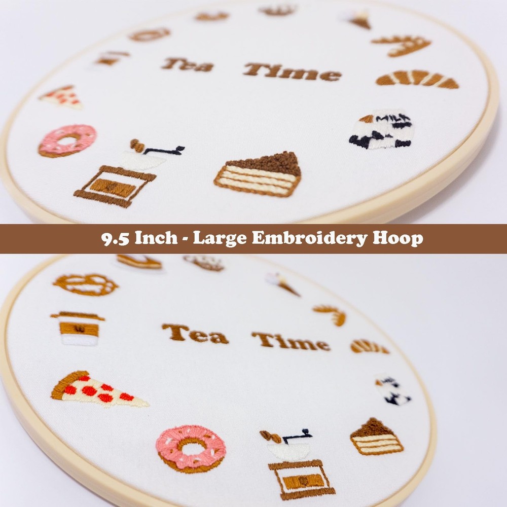 Topapfo Advanced Embroidery Kit with Beginner Tutorials, 9.5 inches, tea time