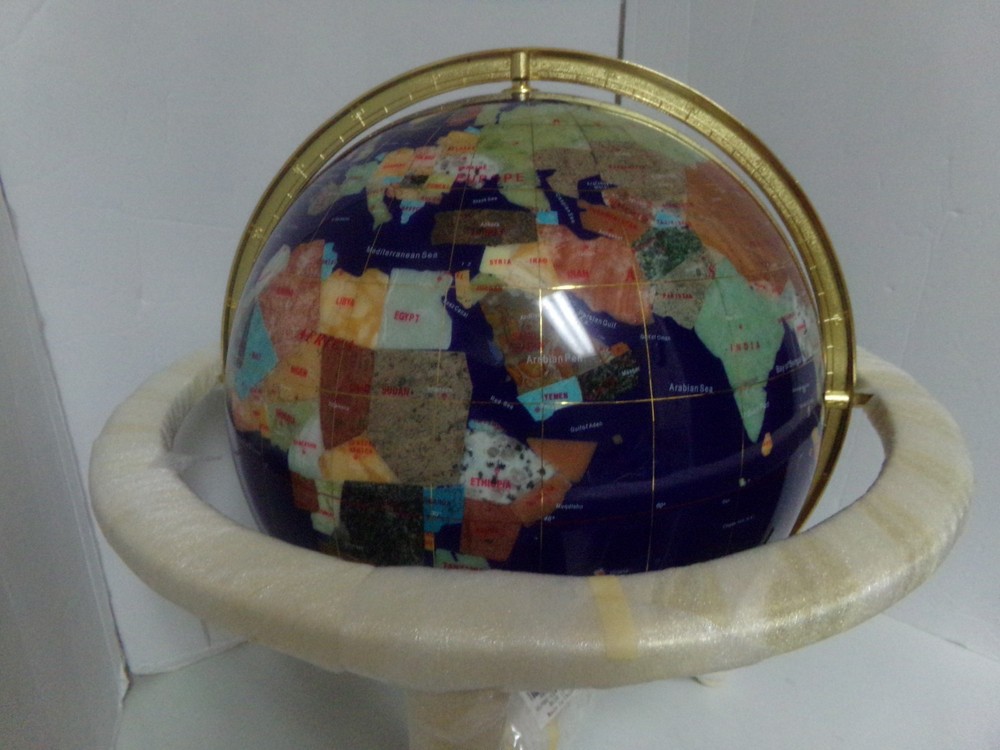 NEW Gemstone Lapis Globe 13" Brass Stand w/ Compass